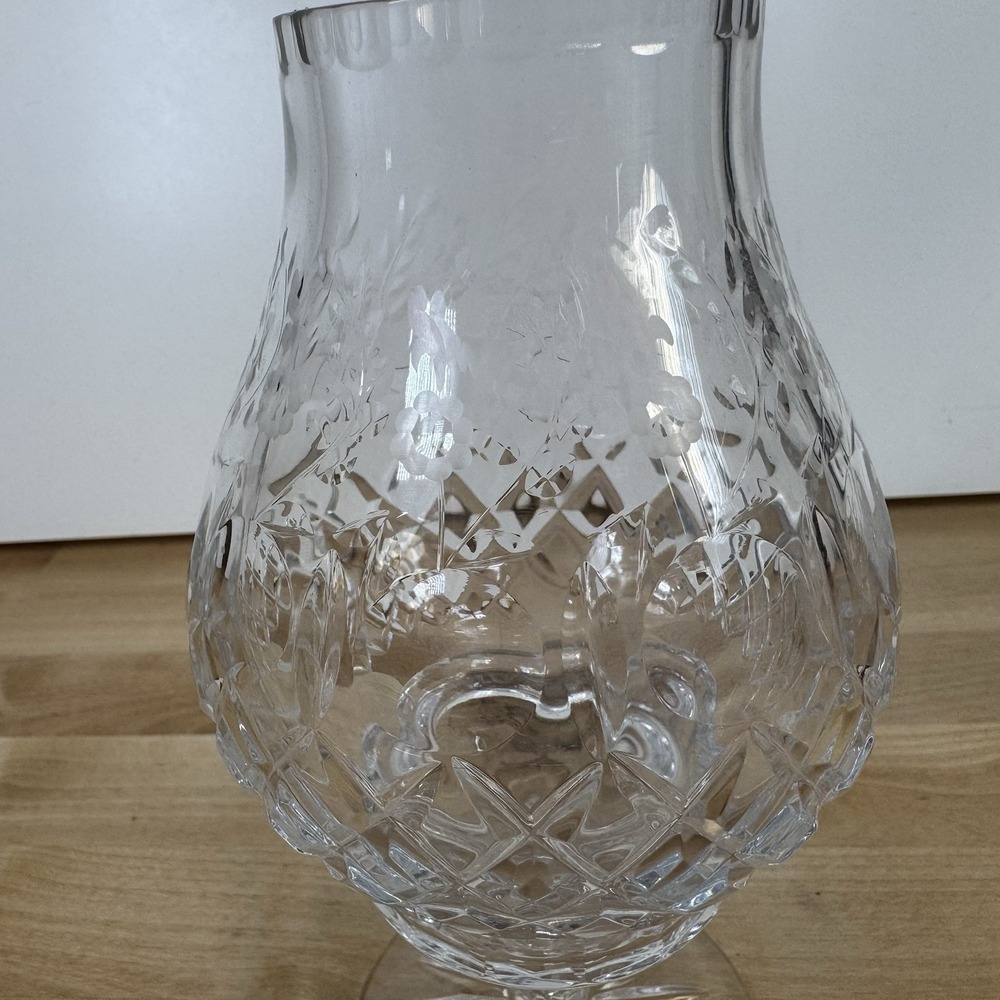 Rogaska GALLIA Cut Crystal Hurricane Candle Lamp Globe Floral Criss Cross 7.75" - Picture 6 of 10